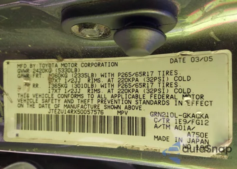 2005 Toyota 4Runner Sr5 V6 z USA, uszkodzony, nr VIN JTEZU14RX50057576